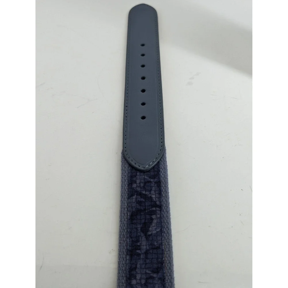 Greg Norman Mens Navy Shark Print Canvas Leather Tab Belt 36 38 Waist